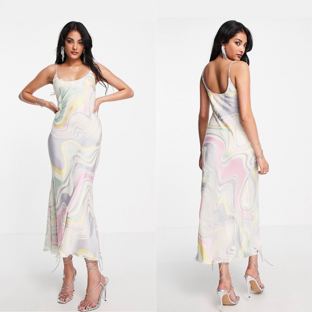 NWT ASOS DESIGN Devore midi slip dress in pastel swirl print